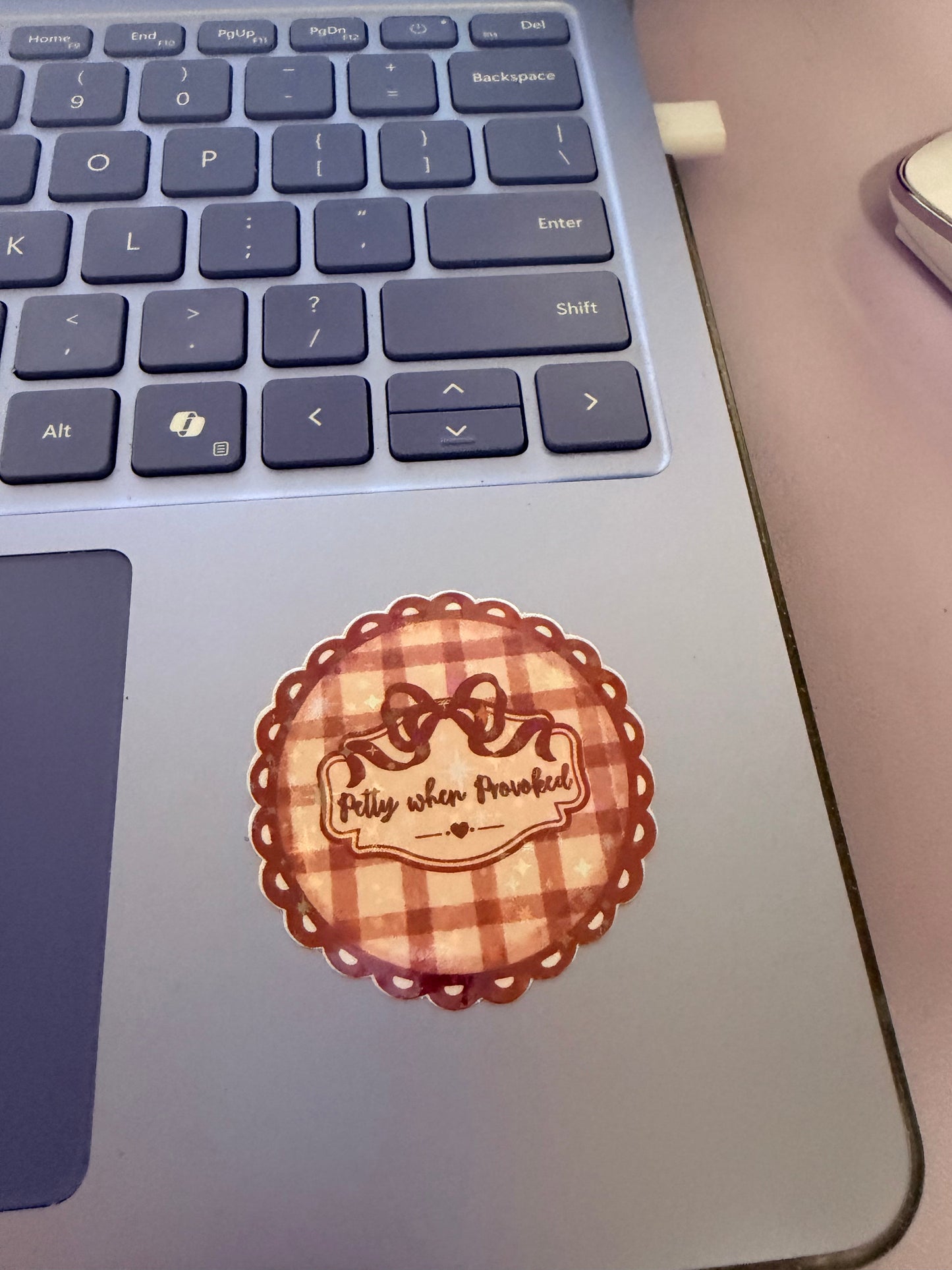 Petty When Provoked” Holographic Gingham Sticker – Cute Bow Vinyl Decal