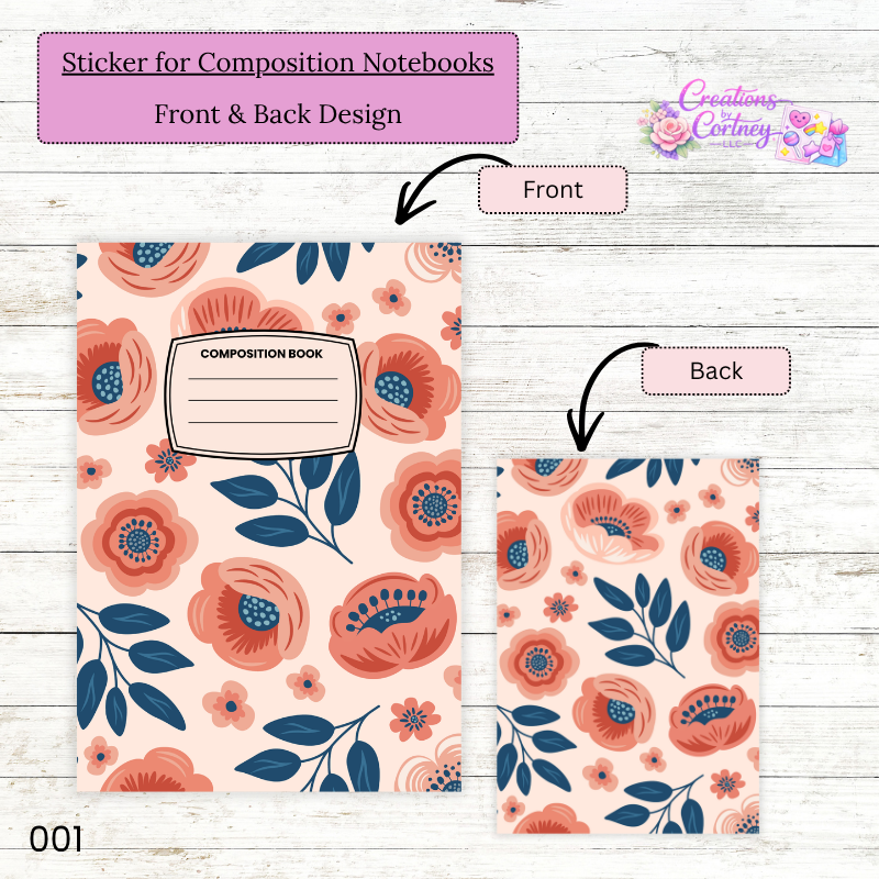 Pink Floral Composition Notebook Sticker Label