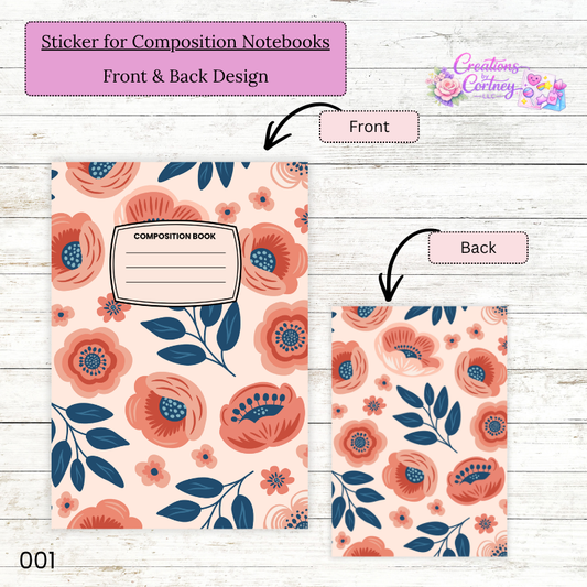 Pink Floral Composition Notebook Sticker Label