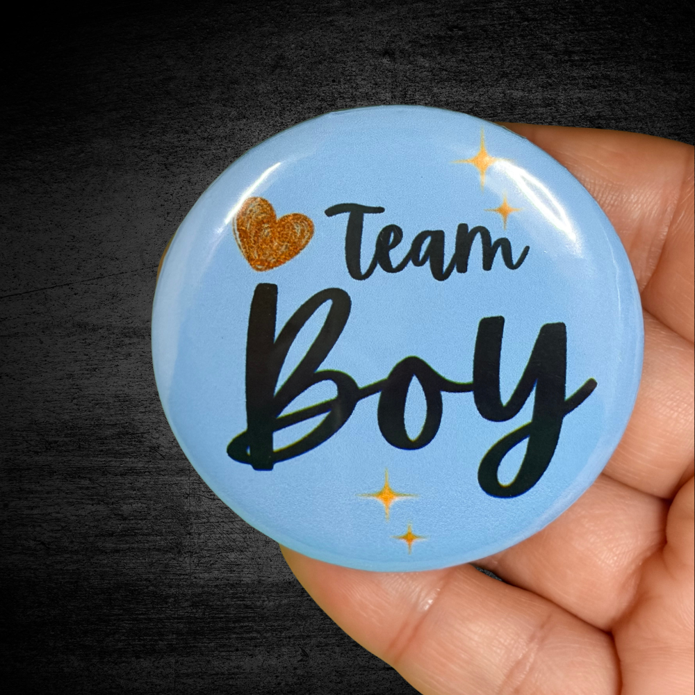 Team Girl & Team Boy Gender Reveal Buttons – 2.25" Party Pins